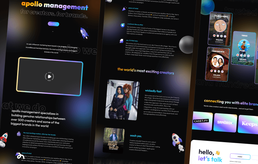 Website for Apollo, a talent management agency