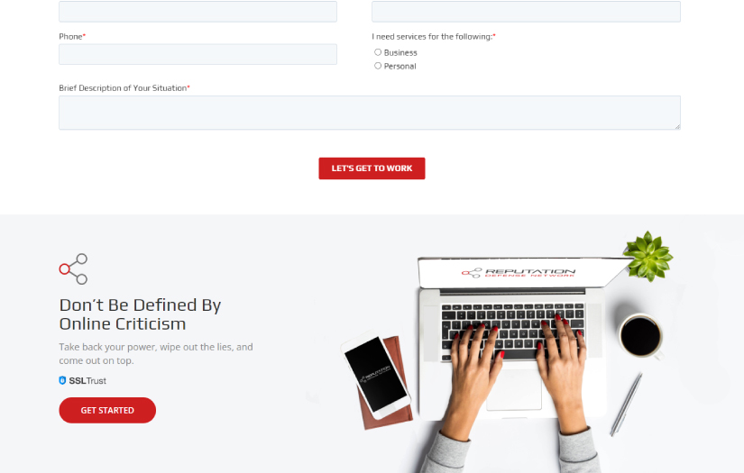 Reputation Defense Network Website