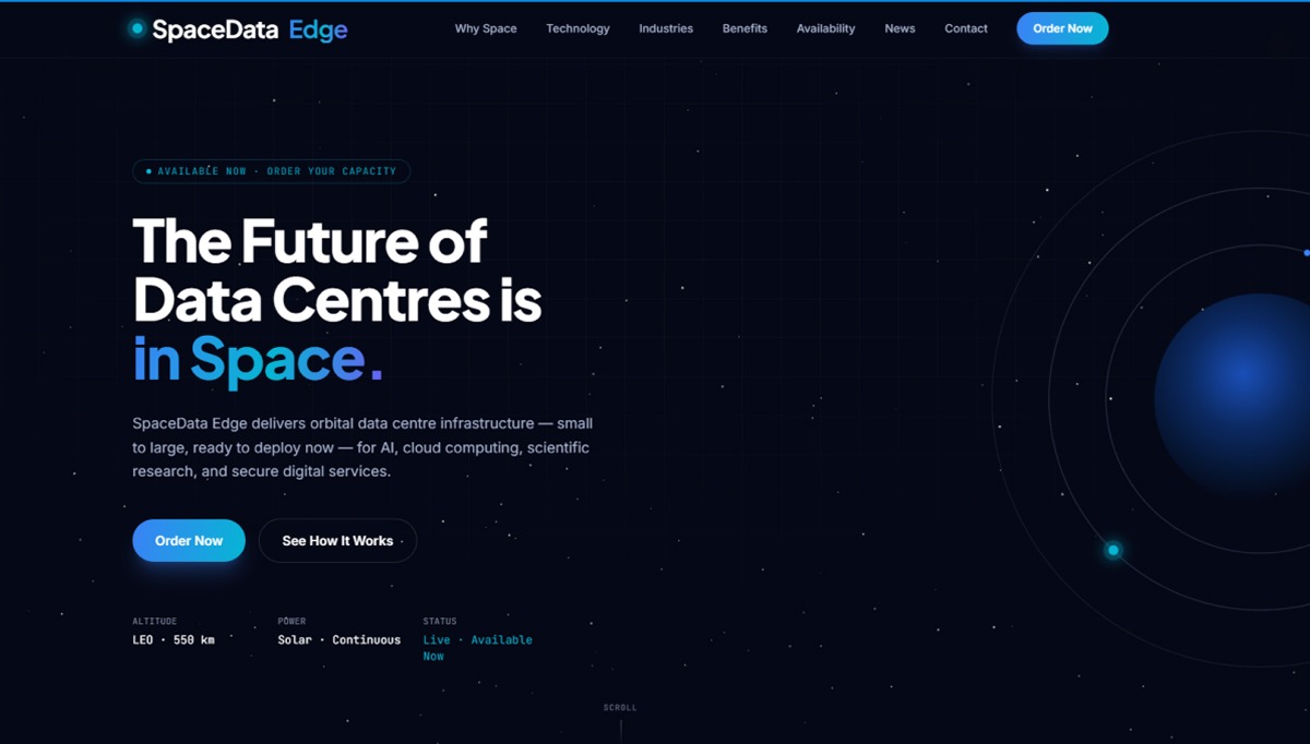 SpaceData Edge AEROSPACE DATA CENTRES WEBSITE DESIGN SpaceData Edge Space Data Edge delivers orbital data centre infrastructure — small to large, ready to deploy now — for AI, cloud computin